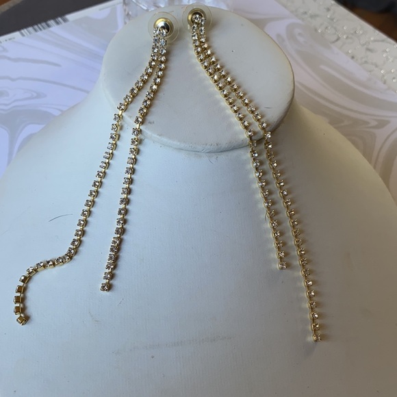 Shoulder Duster Gold Rhinestone 2 Strand Earring- Pierced/New-SALE - Picture 8 of 15